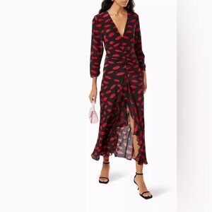 RIXO - Rose Lip Print Midi Dress
